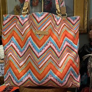 Dena Reversible Canvas Tote - Chevron and Diamond Patterns - LG